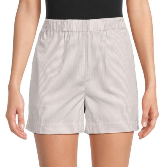Theory Elastic Waist Cotton Shorts, Downing Fine Stripe, Sand Multi - Picture 1 of 2